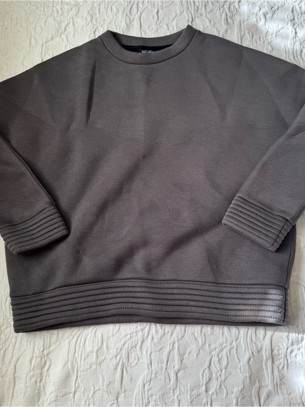 kate spade Saturday women’s Charcoal Crewneck Sweater with Quilted Hem